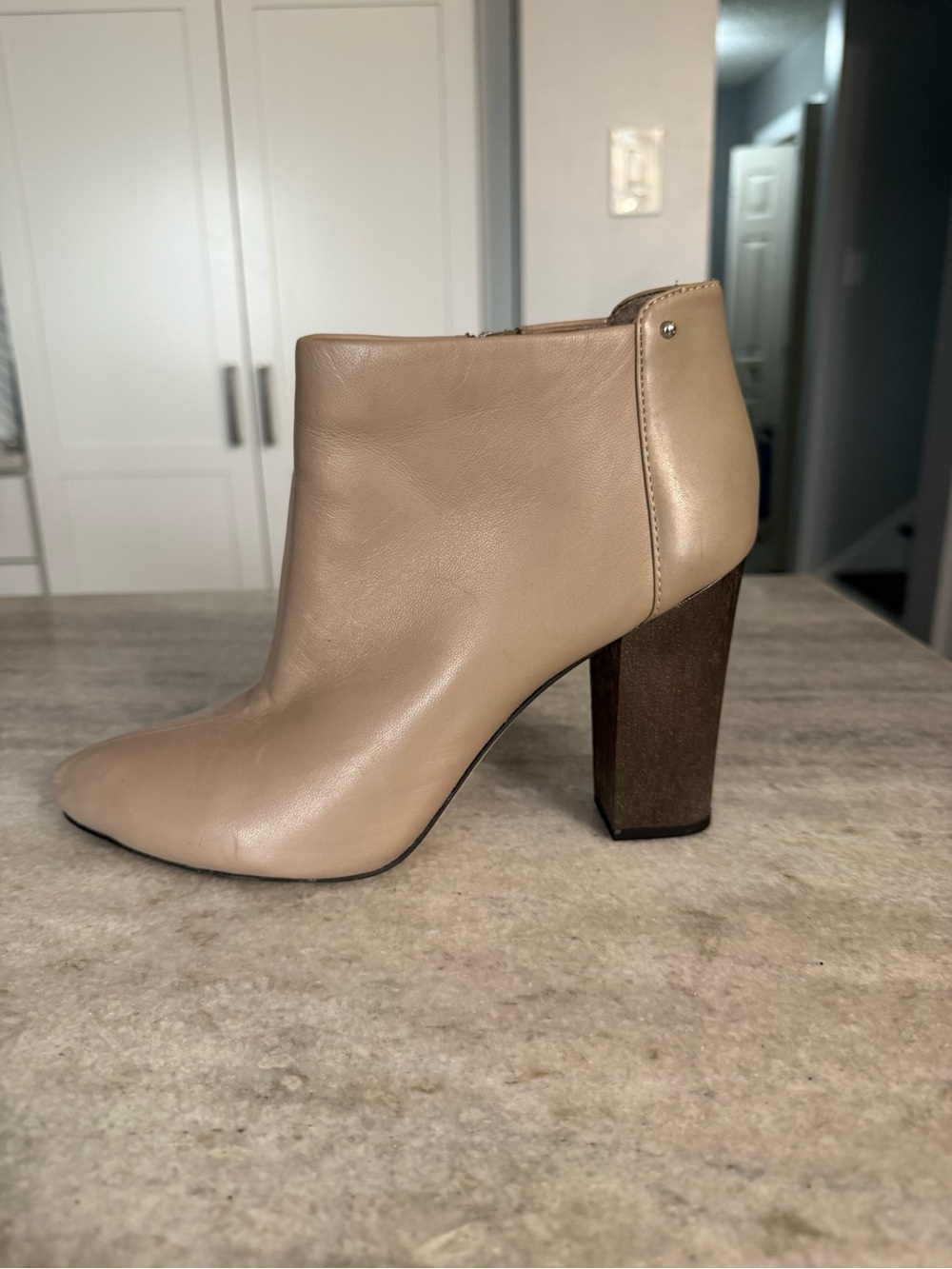 Circus by Sam Edelman Taupe Leather Block Heel Ankle Boots - Women